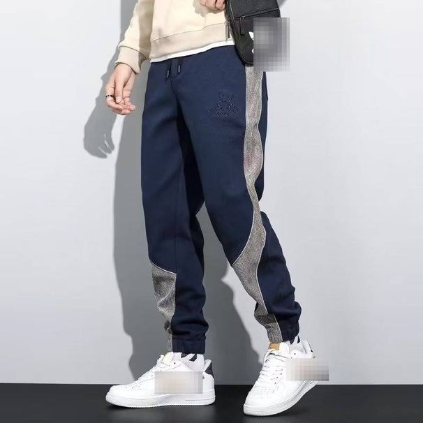 Men's Trendy Bear Embroidered Jogger Sweatpants Loose Fit Autumn Winter Personalized Color Block Casual Workwear Sports Pants_viptrois.com