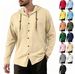 Men Drawstring Hood Linen Long Sleeve Button Shirts Casual Solid Blouses_viptrois.com