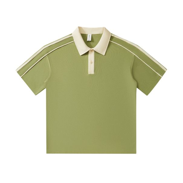 Men's Clothing Preppy Style Button Down Collar Short Sleeve Polo Shirt Men's Trendy Brand Heavyweight 240G Piqué Collar Loose Casual T Shirt_viptrois.com