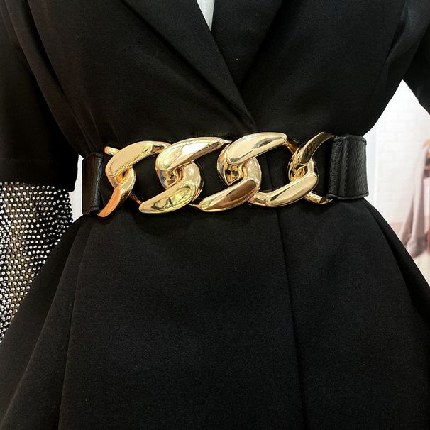 Waist Cover Women's Wide Version Metal Chain Hundred Matching Suit Dress Spring New Product Decorative Belt Elastic_viptrois.com
