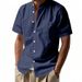 Men's Summer Loose Linen Cardigan Casual Stand Collar Beach Shirt Short Sleeve Solid Color American Style_viptrois.com