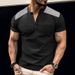 2024 Cross-border Summer Short Sleeve Men's T-Shirt Heavy Button-Up T-Shirt Color Matching Thin Henry Short Sleeve Top Men_viptrois.com