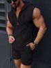 Men's Clothing New Fashion Men's Hooded Suit Zipper T Shirt Plaid Sleeveless Vest Shorts Men's Casual Two Piece Suit_viptrois.com