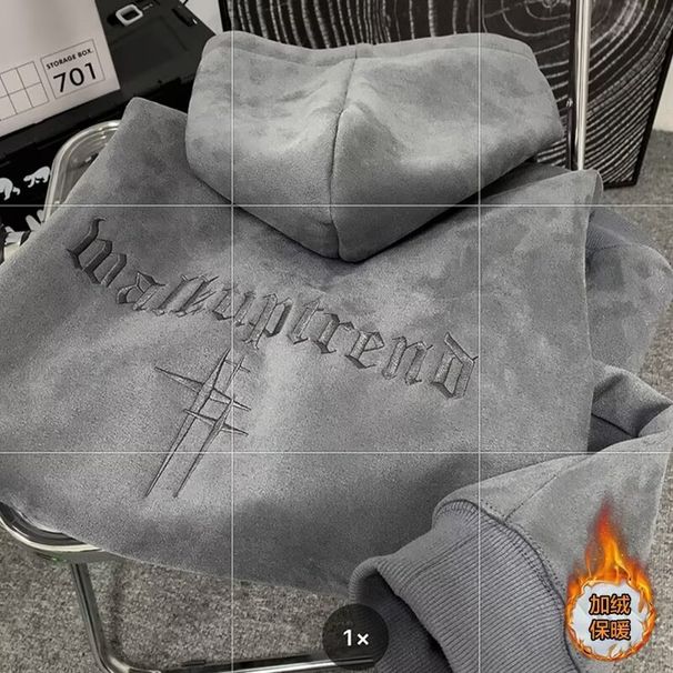 Autumn Winter New Heavyweight Suede Sweatshirt Men's Trendy Retro American Oversize Loose Fleece Hooded Jacket_viptrois.com