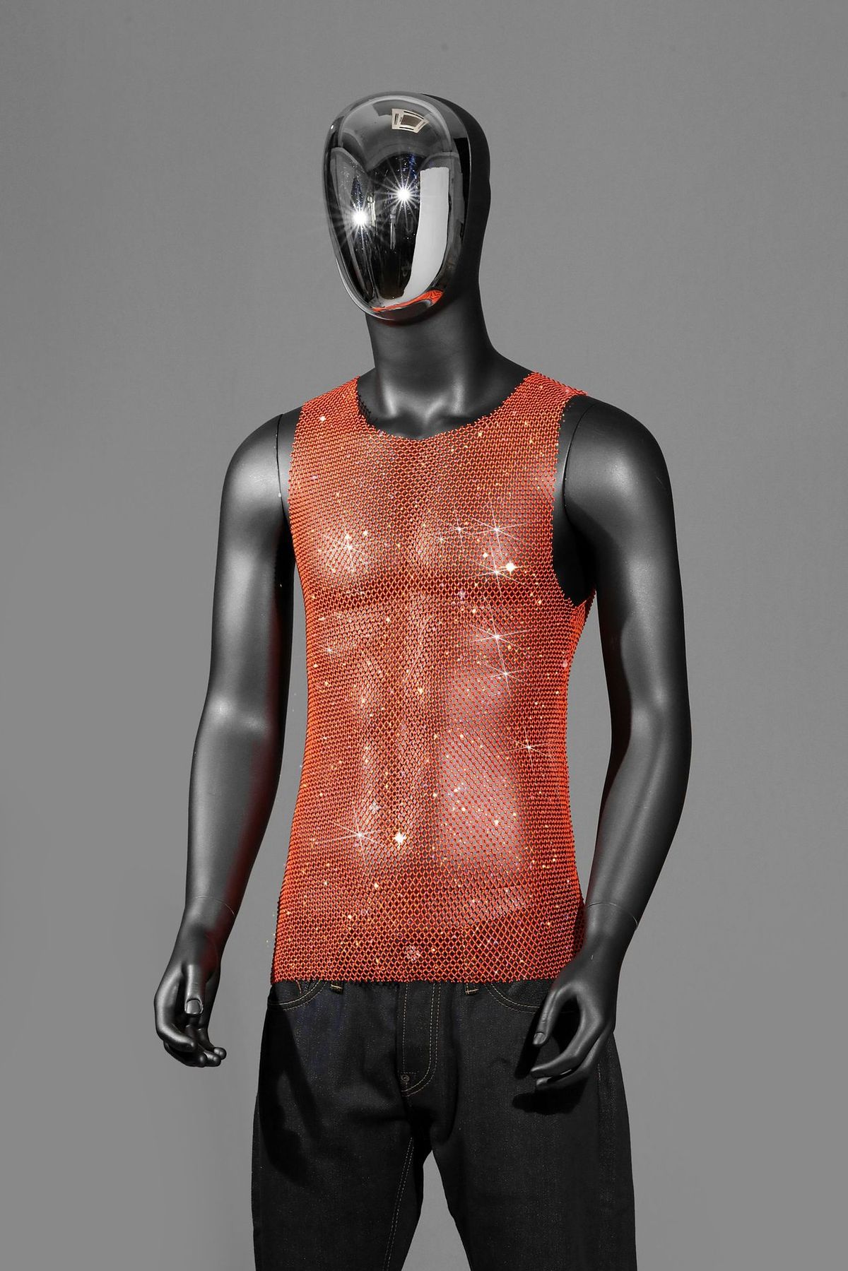 Men's Clothing Mesh Rhinestone Sexy Fishnet See Through Vest Party Nightclub Flash Diamond Top_viptrois.com