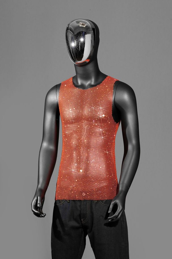 Men's Clothing Mesh Rhinestone Sexy Fishnet See Through Vest Party Nightclub Flash Diamond Top_viptrois.com