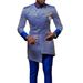 Men's Clothing Youth Stand Up Collar Casual Blue Pattern Men's Long Sleeve Shirt_viptrois.com