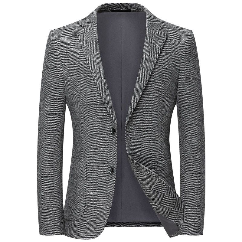 Men's Clothing Lacebert Autumn And Winter Plaid Wool Suit For Middle Aged And Young Men's Suits, Slim Fit Wool Casual Single Breasted Jacket_viptrois.com