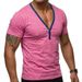 Men's V-Neck Short Sleeve Workout T-Shirt, Slim Fit Muscle Tee With Button Placket, Moisture Wicking Quick Dry Sport Top For Gym & Casual_viptrois.com