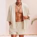 Men's Clothing Summer New Men's Cotton And Linen Cardigan Taoist Robe Jacket Style Pure Color Loose Cotton And Linen Short Sleeve Suit_viptrois.com
