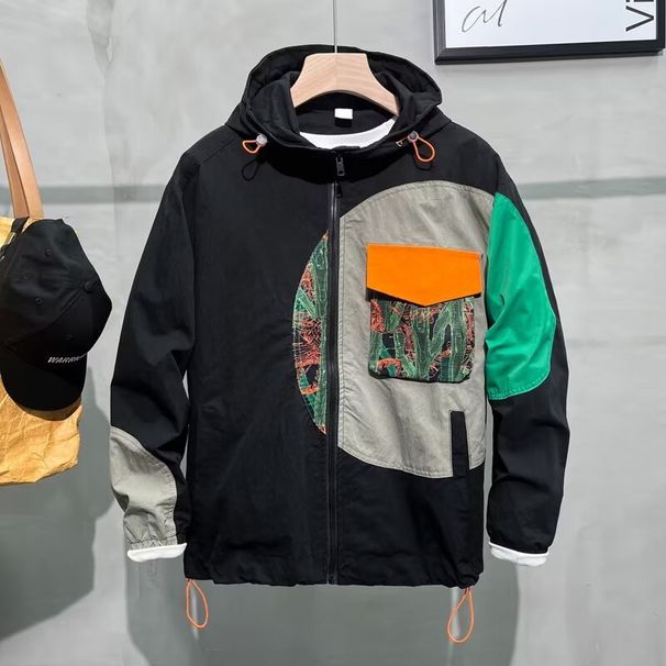 Designer Fashion Splicing Jacket Men's 2023 Autumn New Korean Version Loose Personality Hooded Trendy Men's Jacket_viptrois.com