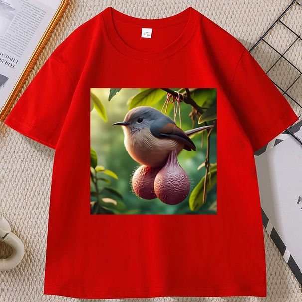 Camiseta Divertida De Algodón Con Meme De Pájaros Y Bolas, Cuello Redondo, Manga Corta, Holgada, Unisex._viptrois.com