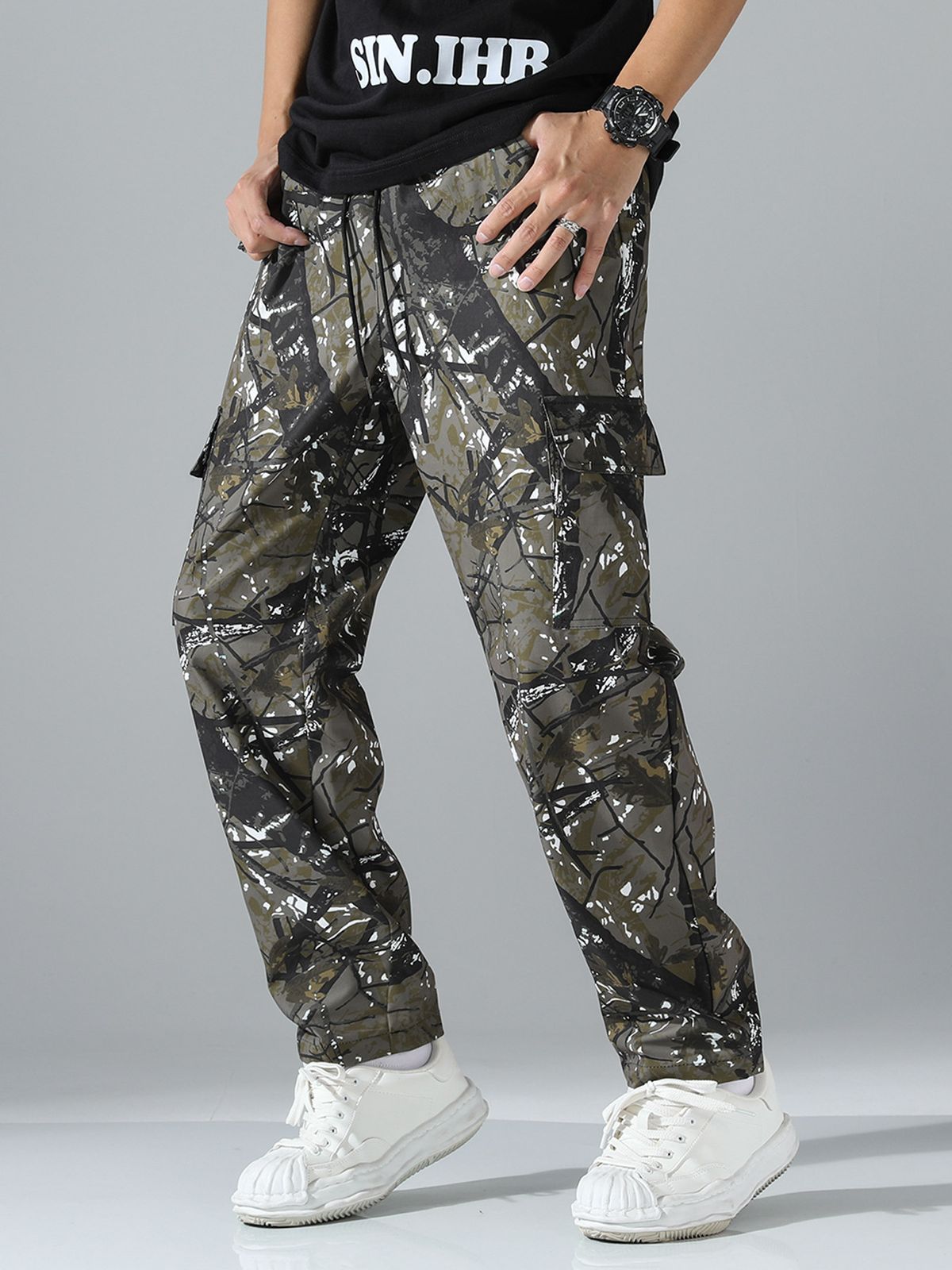 Men's Camouflage Jogger Pants - High Waist Elastic Casual Trousers With Drawstring, Trendy Streetwear For Running & Daily Wear_viptrois.com