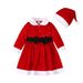 Christmas Children Spring and winter Christmas long-sleeved dress bow belt children's dress + hat children's clothing ins_viptrois.com