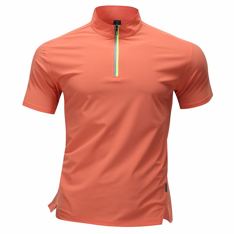 Men's Clothing Short Sleeved Open Tube Polo Shirt Quick Drying Half Zip Stand Up Collar Sports T Shirt Fitness Top_viptrois.com