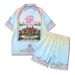 Men's Clothing Retro Palace Digital Printing Leisure Suit Beach Loose Short Sleeved Shirt Shorts_viptrois.com