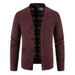 Korean Style Men's V-Neck Cardigan – Thick Knit Sweater Jacket For Autumn & Winter (Light Gray/Dark Gray/Burgundy/Brown/Blue-Gray, M-4XL)_viptrois.com