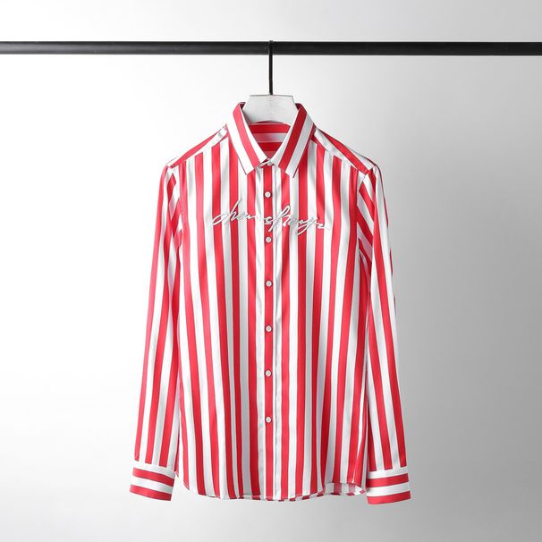 Men's Wide Striped English Embroidered Fashionable Casual Shirt Cotton Blend Long Sleeve Black White Trendy Business Wear_viptrois.com