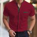 Men's Stand Up Collar Short Sleeved Shirt Summer Stretch Color Block Wrinkle Free Business Casual Slim Fit_viptrois.com