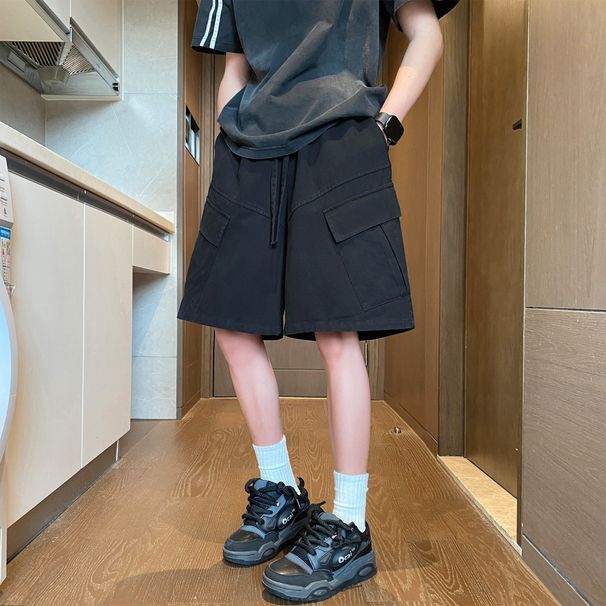 Men's Military Green Cotton Cargo Shorts Summer Loose Straight Leg Casual Mid-Length Pants With Large Pockets Wide Leg Five Point Bottoms_viptrois.com
