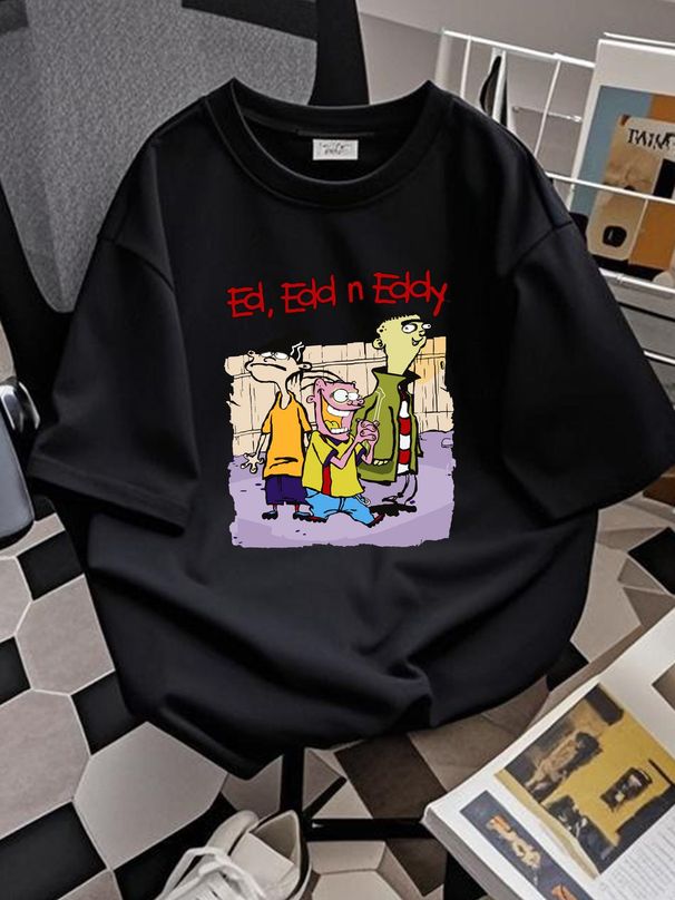 Ed Edd N Eddy Mens T Shirt Classic Trio In Front Of Fence Stretched Unisex Stylish Streetwear Casual Breathable Top For Everyday Wear_viptrois.com