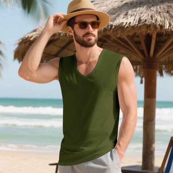 Men's Lightweight Breathable V-Neck Sleeveless Tank Top For Summer Gym Training & Vacation Wear_viptrois.com