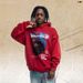 American Style Black Portrait Print Hoodie, Loose Fit Trendy High Street Hooded Sweatshirt_viptrois.com