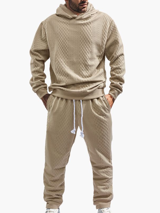 Men's Casual Hoodie & Jogger Set – Oversized Fit With Jacquard Pattern (Long Sleeve Loungewear For Spring/Fall)_viptrois.com
