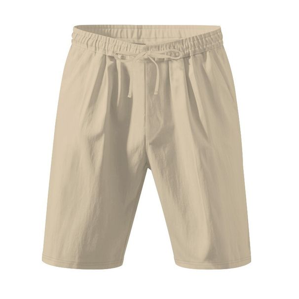 Men's Clothing Summer Thin Linen Breathable Solid Color Beach Sports Casual Loose Five-Point Shorts_viptrois.com