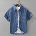 Retro Denim Short Sleeved Shirt For Men, Fashionable And Versatile, Artistic And Casual Loose Top_viptrois.com