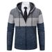 Men's Plus Velvet Thickened Knitted Sweater Hooded Cross Border Handsome Color Matching Jacket_viptrois.com