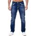 Men's Straight Leg Jeans | Classic Stone Washed Denim Pants For Casual Street Style Mid-Rise Waist With Zipper Fly_viptrois.com