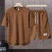 Men's Clothing Summer fashion brand new short sleeved T suit men's loose large size shorts set advanced handsome waffle two piece suit_viptrois.com