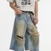 Men's Clothing New Men's Hip Hop Washed Denim Shorts Men's Summer Loose Cropped Pants_viptrois.com