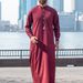 Men's Traditional Saudi Arabian Middle Eastern Style Long Sleeved Robe Red Embroidered Prayer Clothing Muslim Fashion_viptrois.com