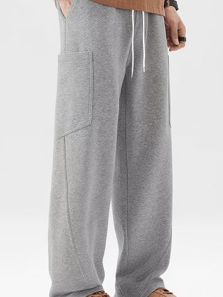 Street Retro Solid Fall-Resistant Sweatpants For Men, Trendy Loose Fit Gray Versatile Casual Wear Casual Sweatpants_viptrois.com