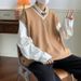 Lazy Casual Knitted Youth Trendy Sleeveless Pullover Men's Sweater V-neck Autumn Loose Fit New Trend_viptrois.com