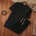 Men's Clothing Stand Collar Short Sleeve Shorts Cotton And Linen Suit Youth Fashion Casual Two Piece Suit_viptrois.com