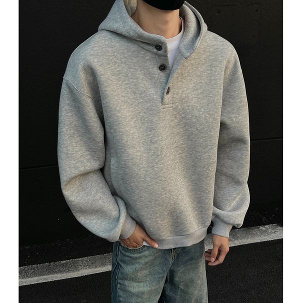 High Neck Button Hooded Sweatshirt For Men, Loose And Niche Design, Couple Casual Jacket_viptrois.com