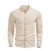 Men's Hawaiian Style Stand Up Collar Breathable Linen Henry Collar Casual Long Sleeved Shirt_viptrois.com