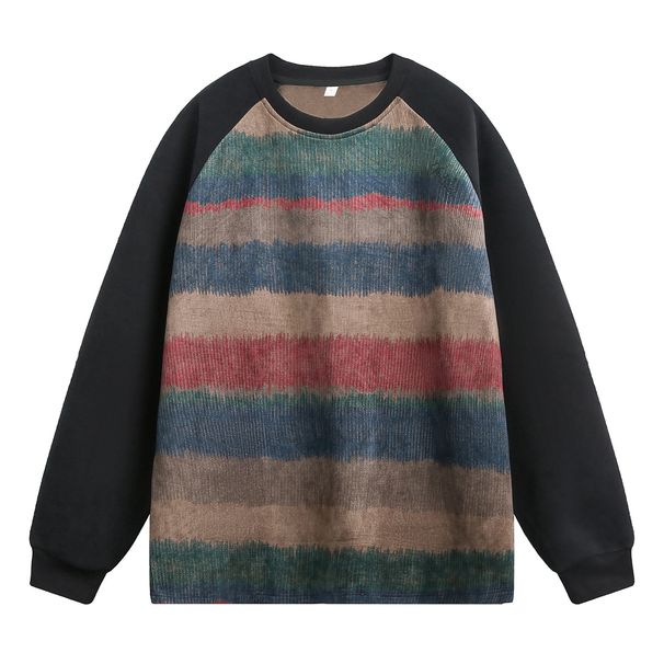 American Retro Raglan Sleeve Crew Neck Sweatshirt Unisex Autumn New Trendy Brand Color-Block Gradient Pullover Top_viptrois.com