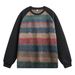 Retro 、Color-Block Crewneck Sweatshirt Oversized Drop-Shoulder Unisex Pullover With Gradient Stripes & Stretch Cuffs (M-XXL, Black)_viptrois.com