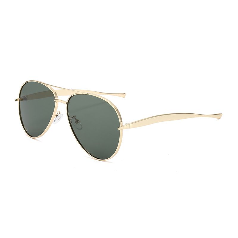 Metal Double Beam Aviator Sunglasses Curved Legs Cross Border Personality Trend Driving Sunglasses_viptrois.com