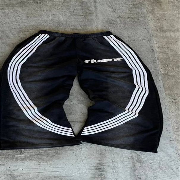 New Product 2025 European-USA Fashion High Street Hip-Hop Sweatpants Couple Mid Waist Letter Printing Striped Casual Loose Sport Long Pants_viptrois.com