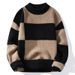 New color blocking sweater for men in autumn and winter, semi high neck knitted base sweater, men's thick warm wool clothes_viptrois.com