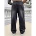 petite dark blue wide leg jeans for women high waist straight leg denim pants with stretch comfort fit_viptrois.com