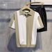 Men's Clothing Loose Short Sleeved Gradient Color Polo Shirt Casual Striped Contrast Lapel Breathable Knitted Top_viptrois.com
