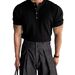 Men's Retro Striped Henley T-Shirt - Breathable Short Sleeve Knit Tee For Summer | Slim Fit Casual Top (Black/White, M-3XL)_viptrois.com
