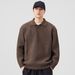 Retro Collar Knit Sweater – Oversized Pullover For Men (M-3XL, Polyester Blend, Minimalist Solid Colors)_viptrois.com