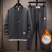 Men’s Waffle Fleece Hoodie & Joggers Set – Thickened Winter Outfit, Oversized Fit, Casual Streetwear (M-5XL, Black/Gray/Beige/Blue/White, Polyester)_viptrois.com